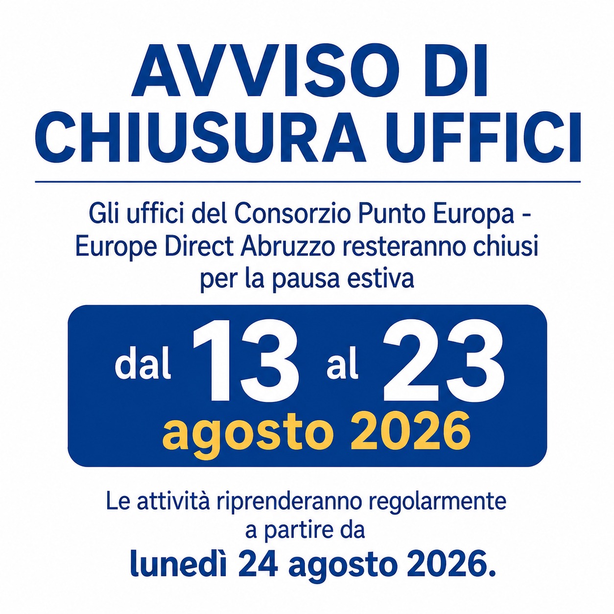 Comunicazione chiusura uffici Comunicazione chiusura uffici